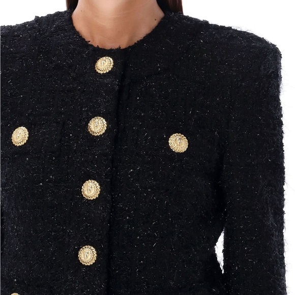 BALMAIN GOLD-BUTTON TWEED LUREX JACKET FOR WOMEN Size FR 42 - Picture 9 of 15